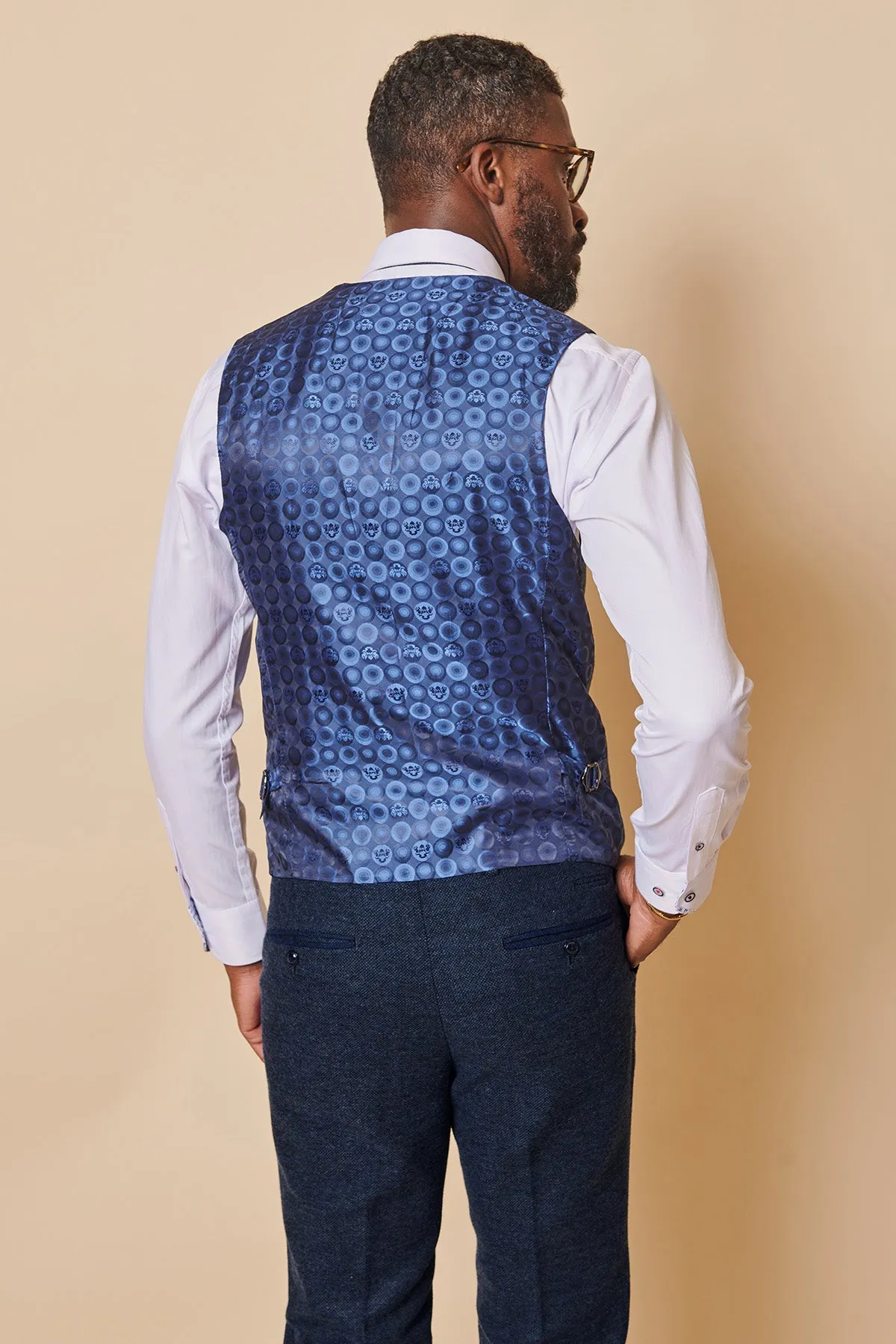 MARLOW - Navy Tweed Single Breasted Waistcoat