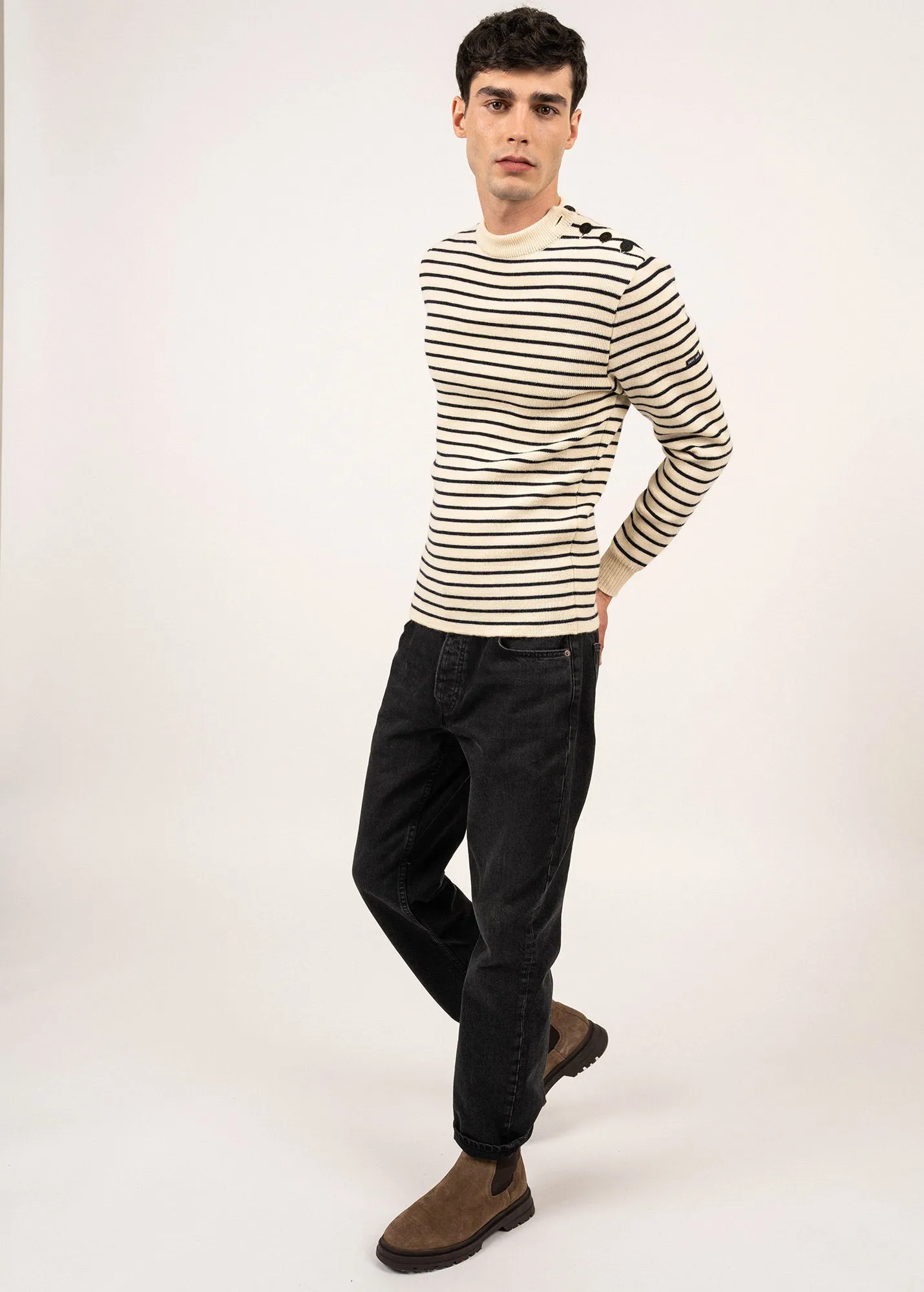 Matelot authentic striped sailor jumper - slim fit, in pure new wool (ECRU/MARINE)