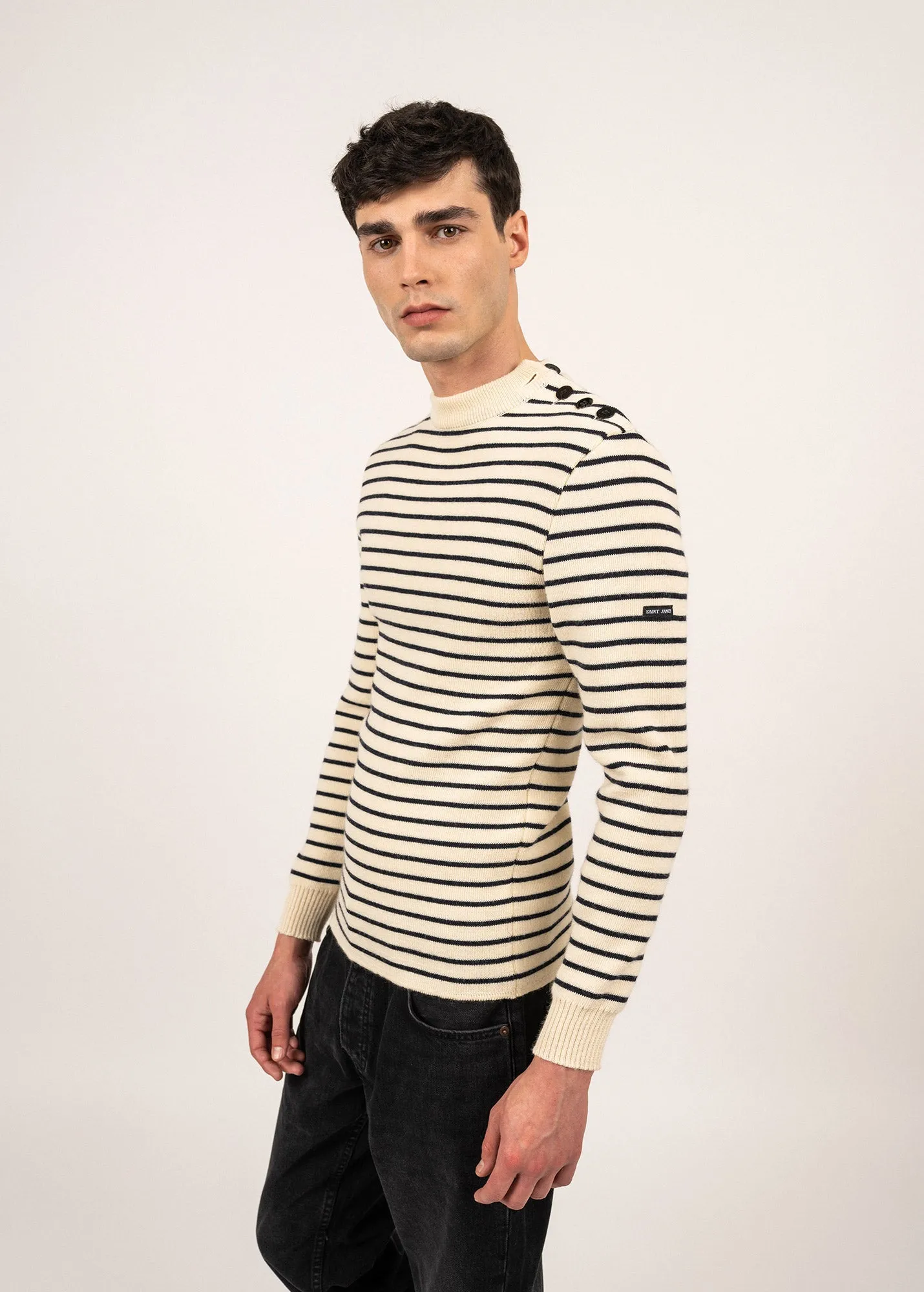 Matelot authentic striped sailor jumper - slim fit, in pure new wool (ECRU/MARINE)