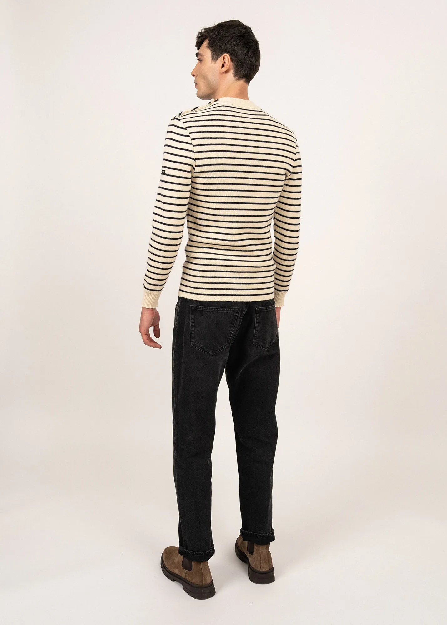 Matelot authentic striped sailor jumper - slim fit, in pure new wool (ECRU/MARINE)