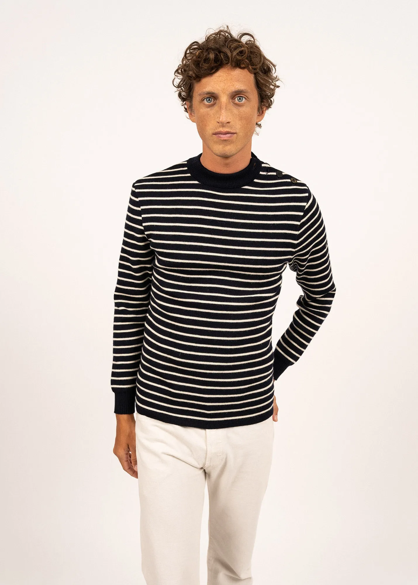 Matelot authentic striped sailor jumper - slim fit, in pure new wool (MARINE/ECRU)