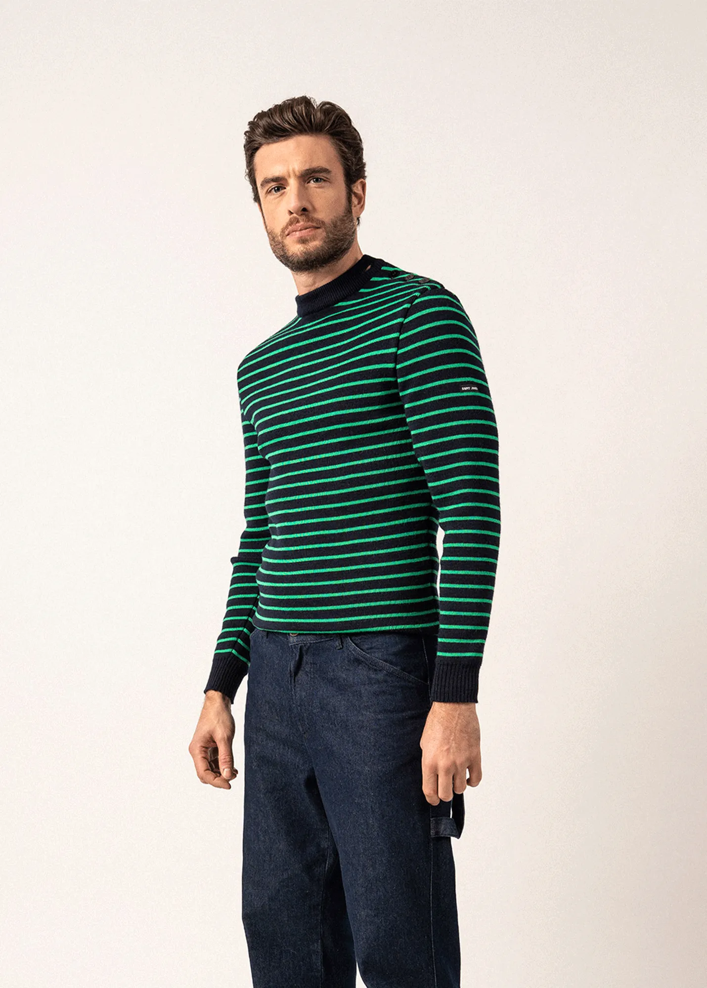 Matelot authentic striped sailor jumper - slim fit, in pure new wool (MARINE/TREFLE)