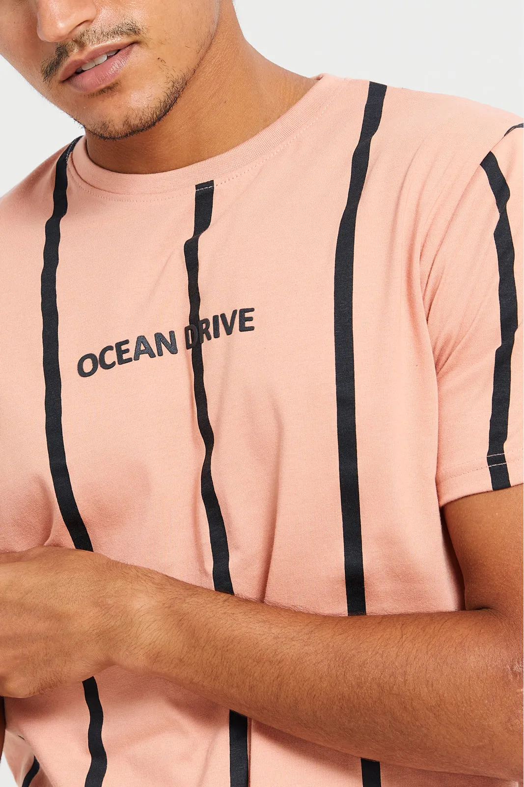 Men Apricot Striped T-Shirt