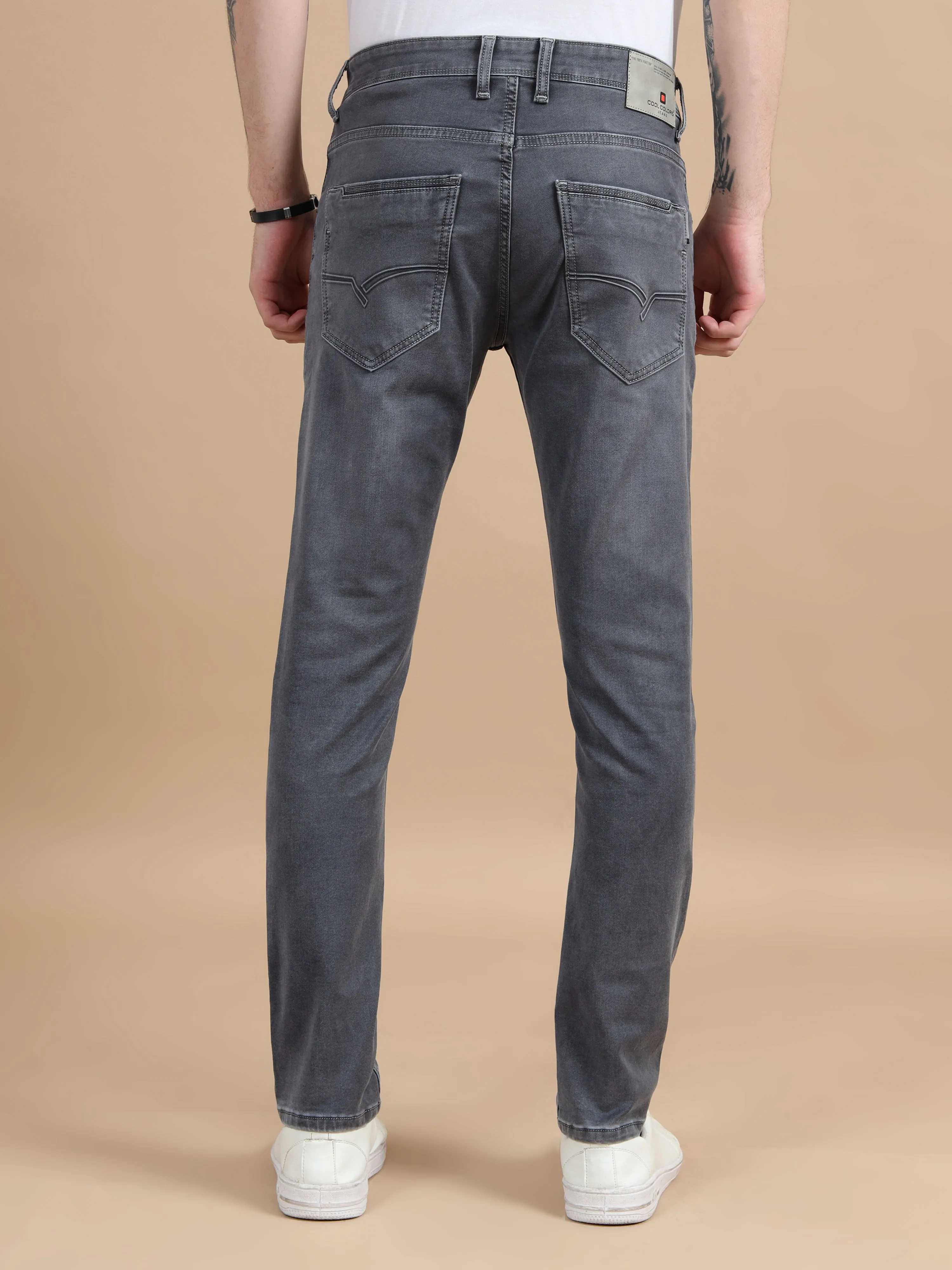 Men Dark Grey Solid Ankle Fit Stretchable Denim Jeans