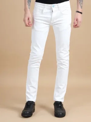 Men White Solid Ankle Fit Stretchable Denim Jeans