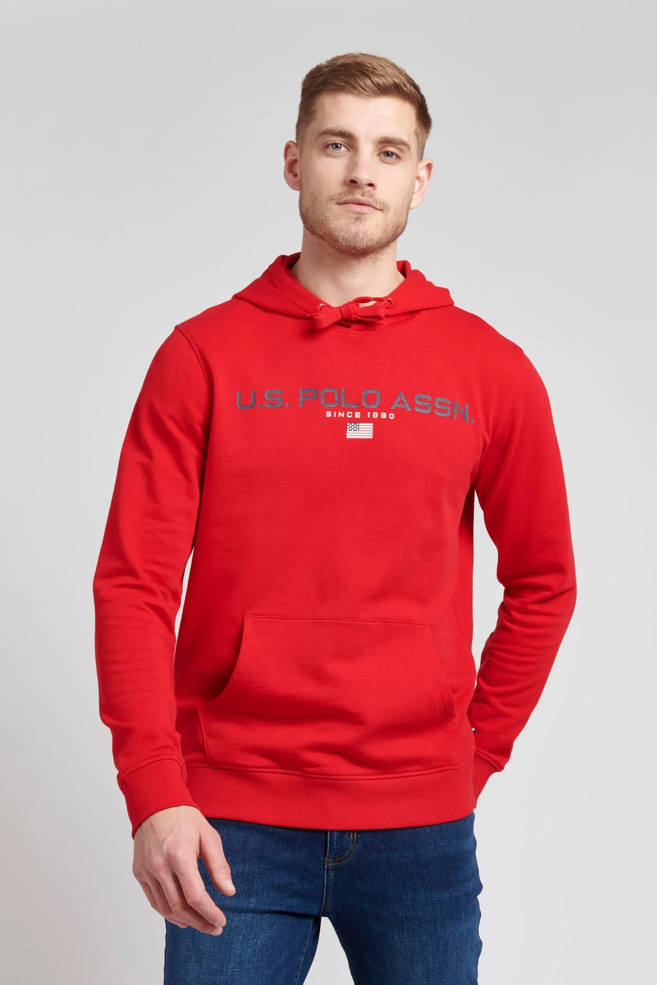 Mens Block Flag Graphic Hoodie in Tango Red