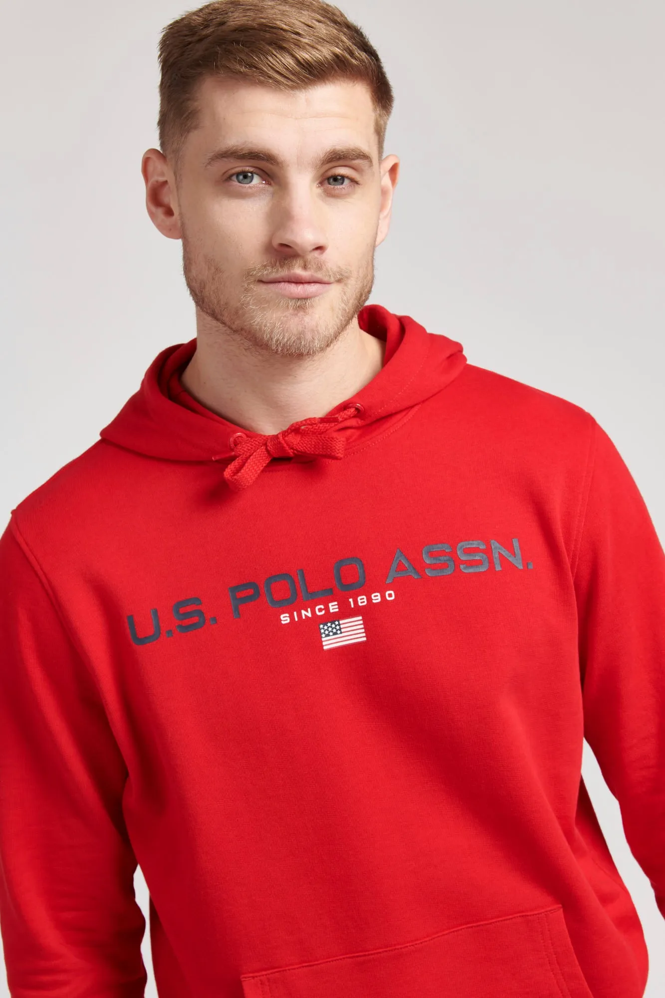 Mens Block Flag Graphic Hoodie in Tango Red