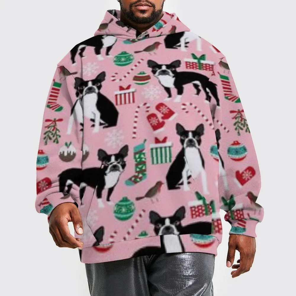 Mens Christmas Festival Dog Graphic Pullover With Kangaroo Pocket Hoodies