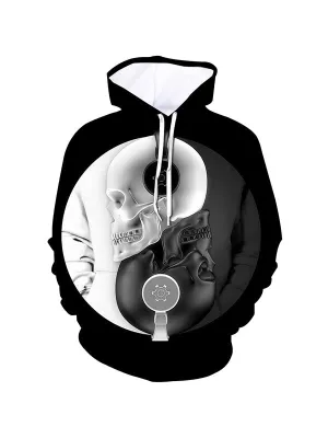 Men's Horror Black & White Skull Graphic Print Hoodies