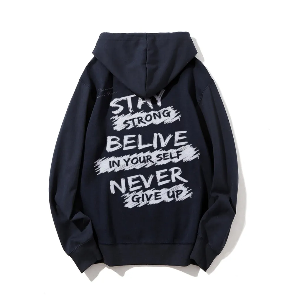 Mens Spirit Letter Graphic Pullover Hoodies