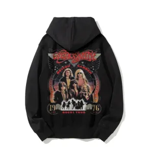 Mens Vintage Aerosmith Rocks Darkness Style Print Graphic Pullover With Kangaroo Pocket Hoodies