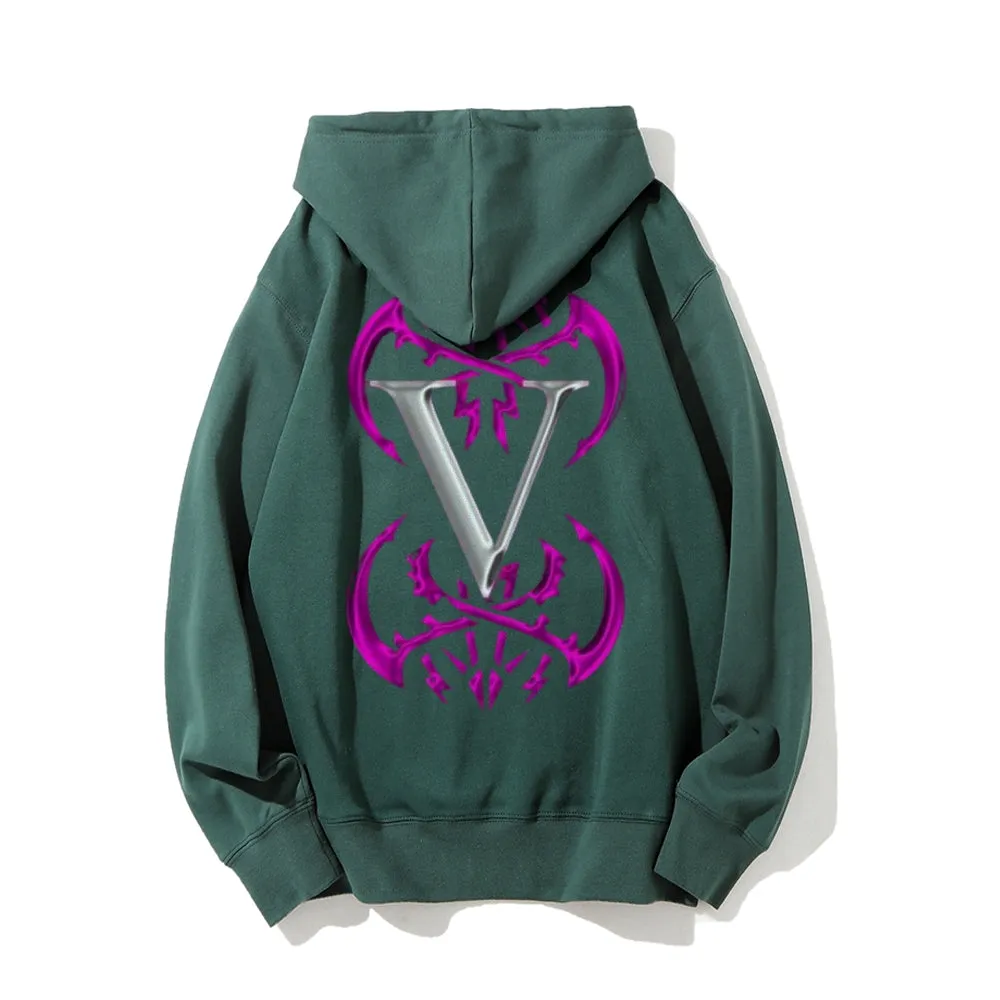 Mens Vintage Letter V Graphic Pullover Hoodies