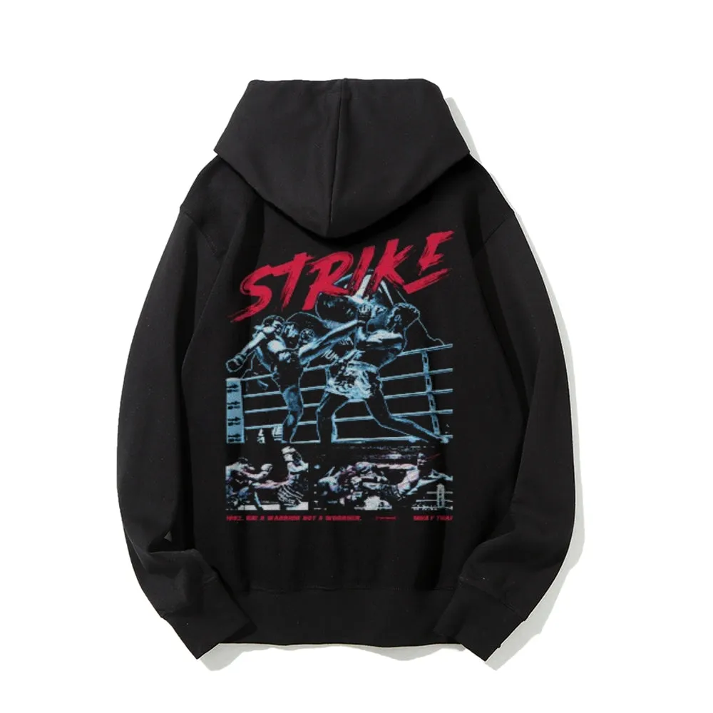 Mens Vintage Striker Boxing Darkness Style Print Graphic Pullover With Kangaroo Pocket Hoodies