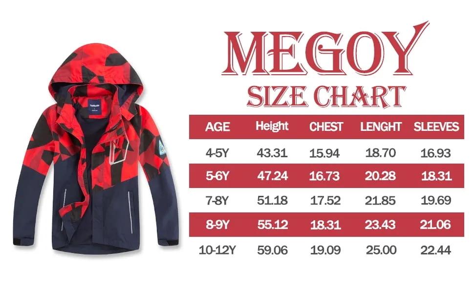 MGEOY Boys Rain Jackets Lightweight Waterproof Hooded Raincoats Windbreakers for Kids