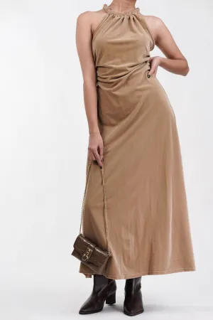 Midnight Luxe Beige Velvet Dress