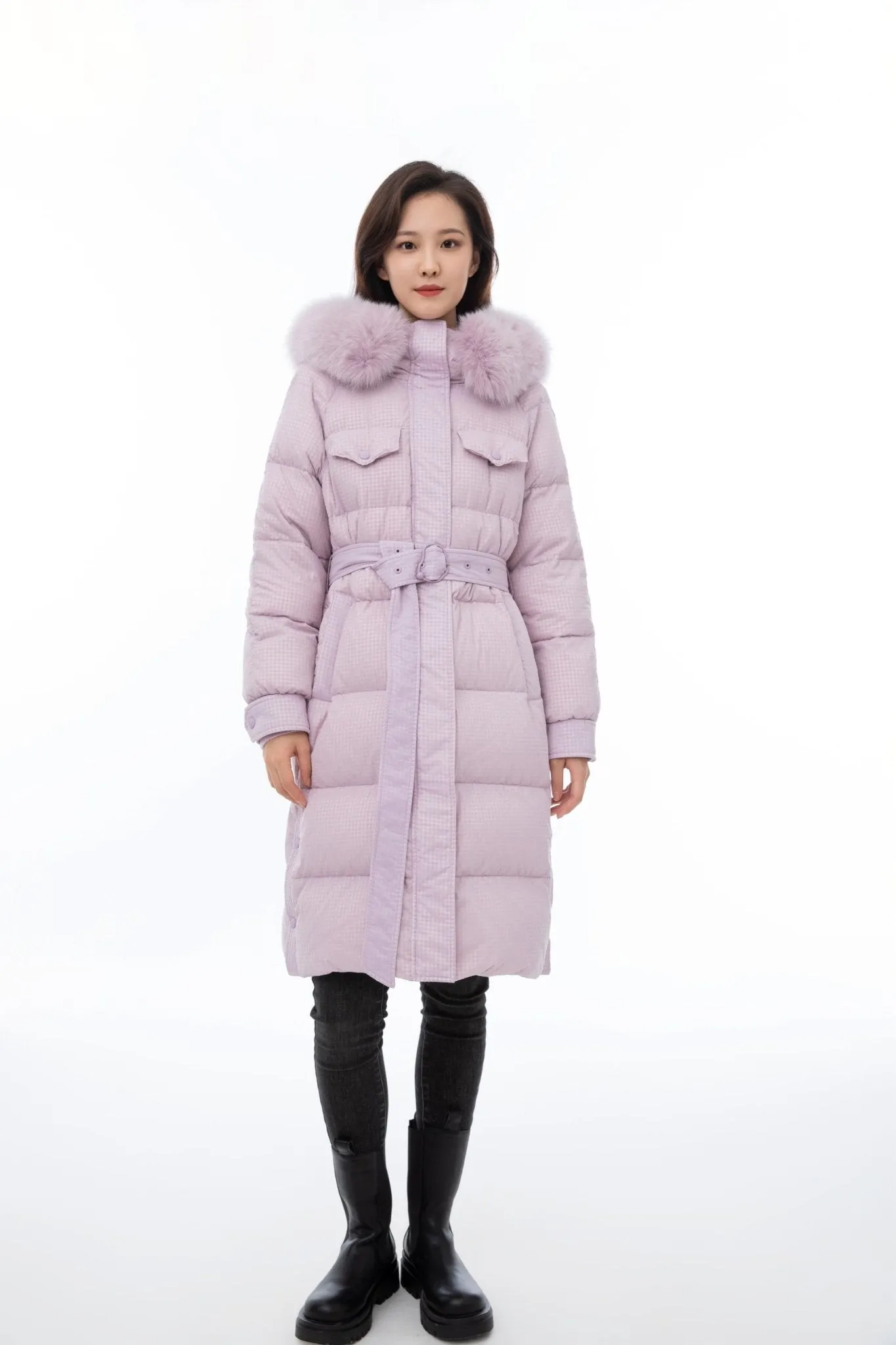 Mist Pink Long Winter Down Jacket