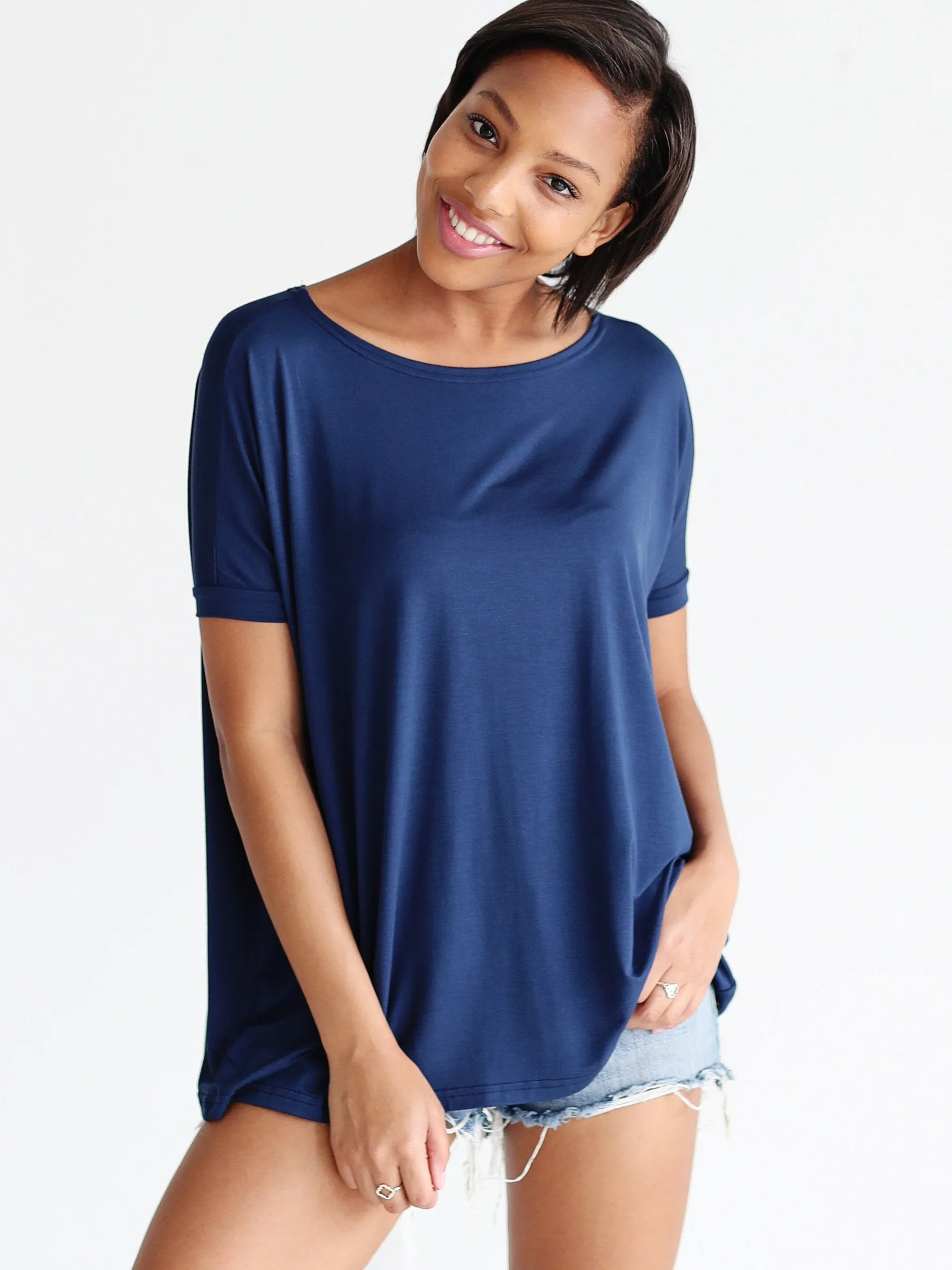 Navy Short Sleeve Top