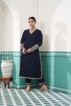 Navy Velvet Kurta Set