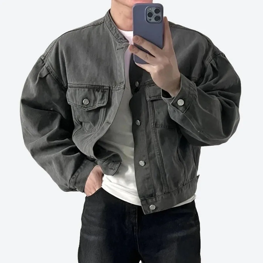 Oversized Mandarain Collar Denim Jackets