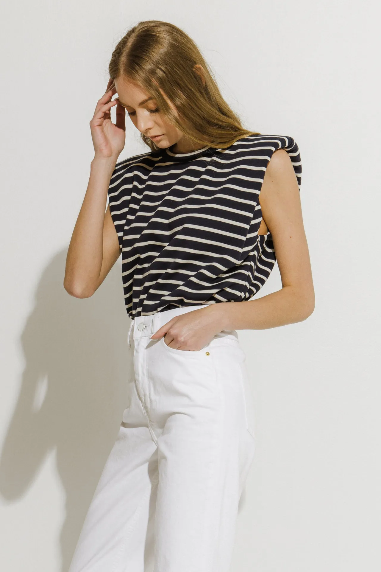 Padded Shoulder Stripe T-Shirt