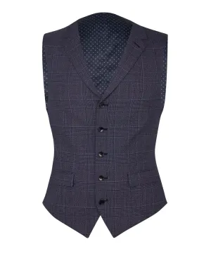 Parsons Designed in Biella Slim Fit Blue Bold Check Waistcoat