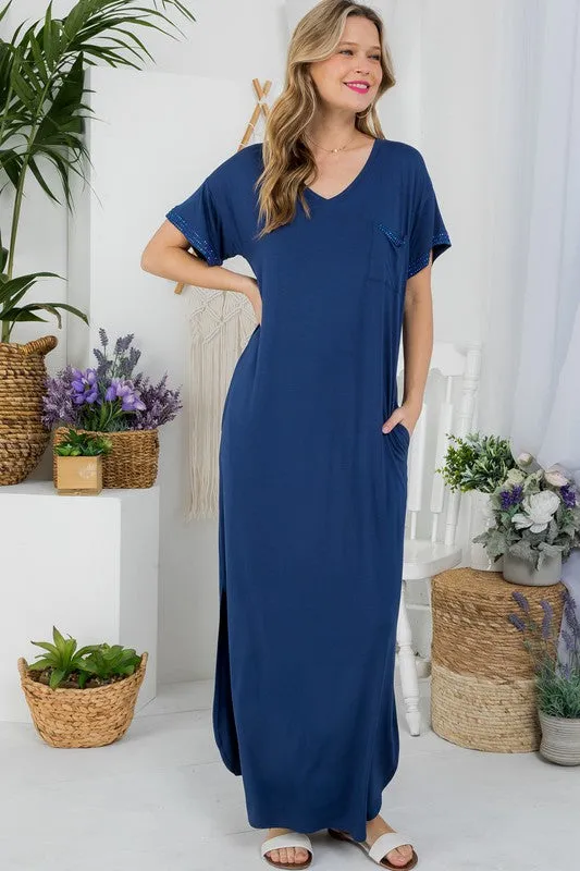 Plus Solid Rhinestone Detail Maxi Dress