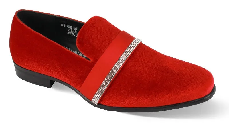 Red velvet slip on men's shoes luxury loafer with diamonds stone