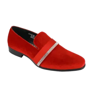 Red velvet slip on men's shoes luxury loafer with diamonds stone