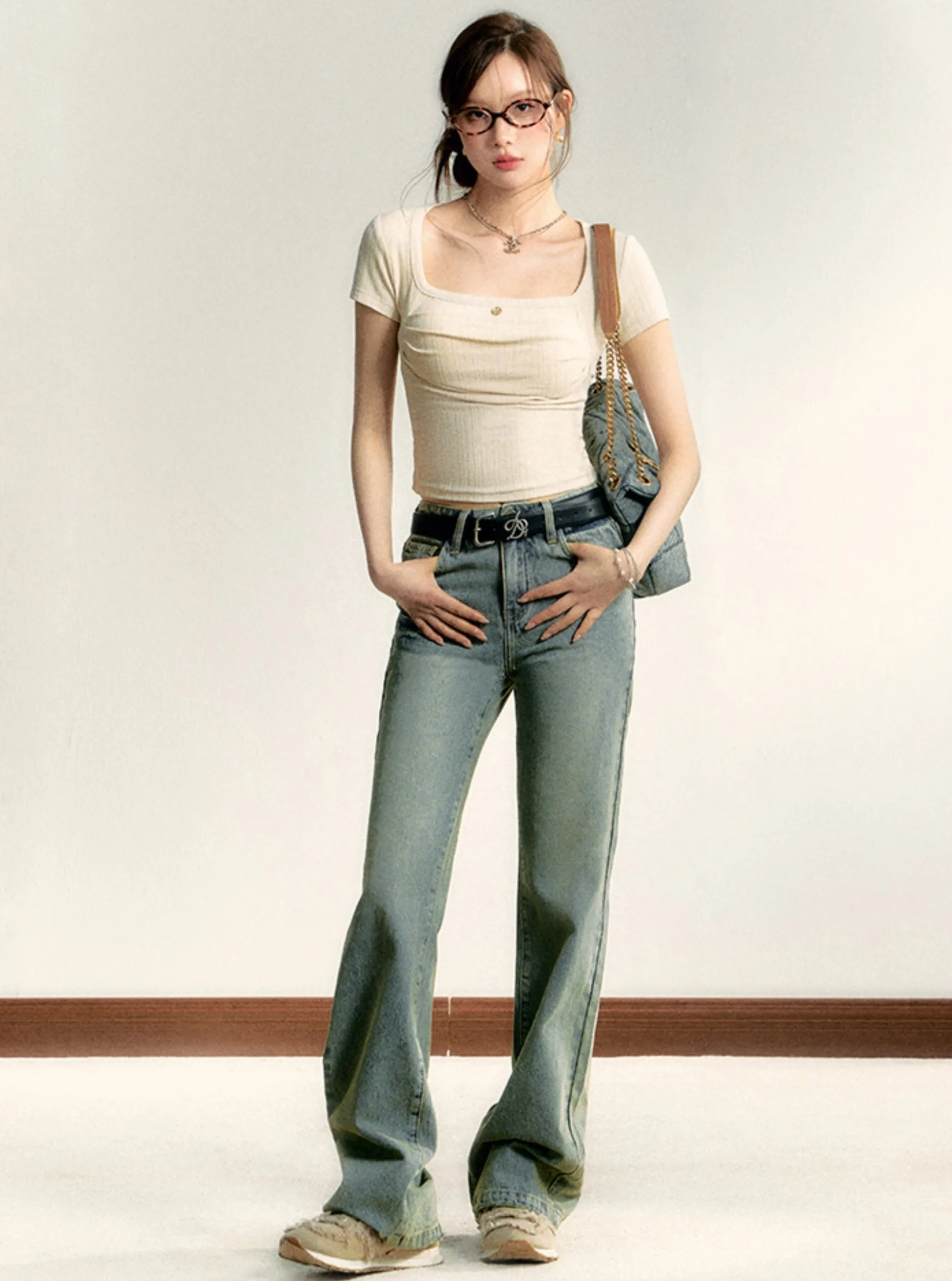 Retro Flared Denim Jeans - High-Waisted Wide-Leg Bellbottoms