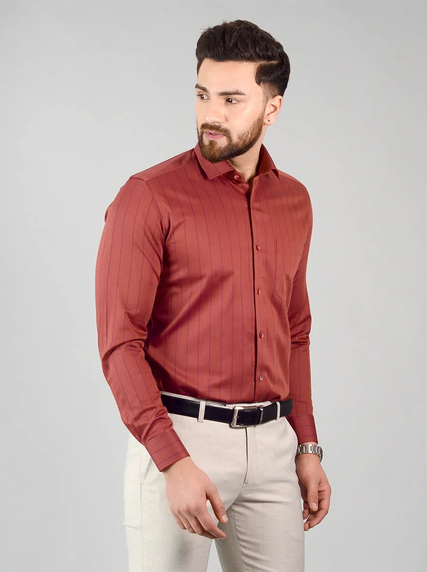 Rust Striped Slim Fit Evening Wear Shirt | Metal