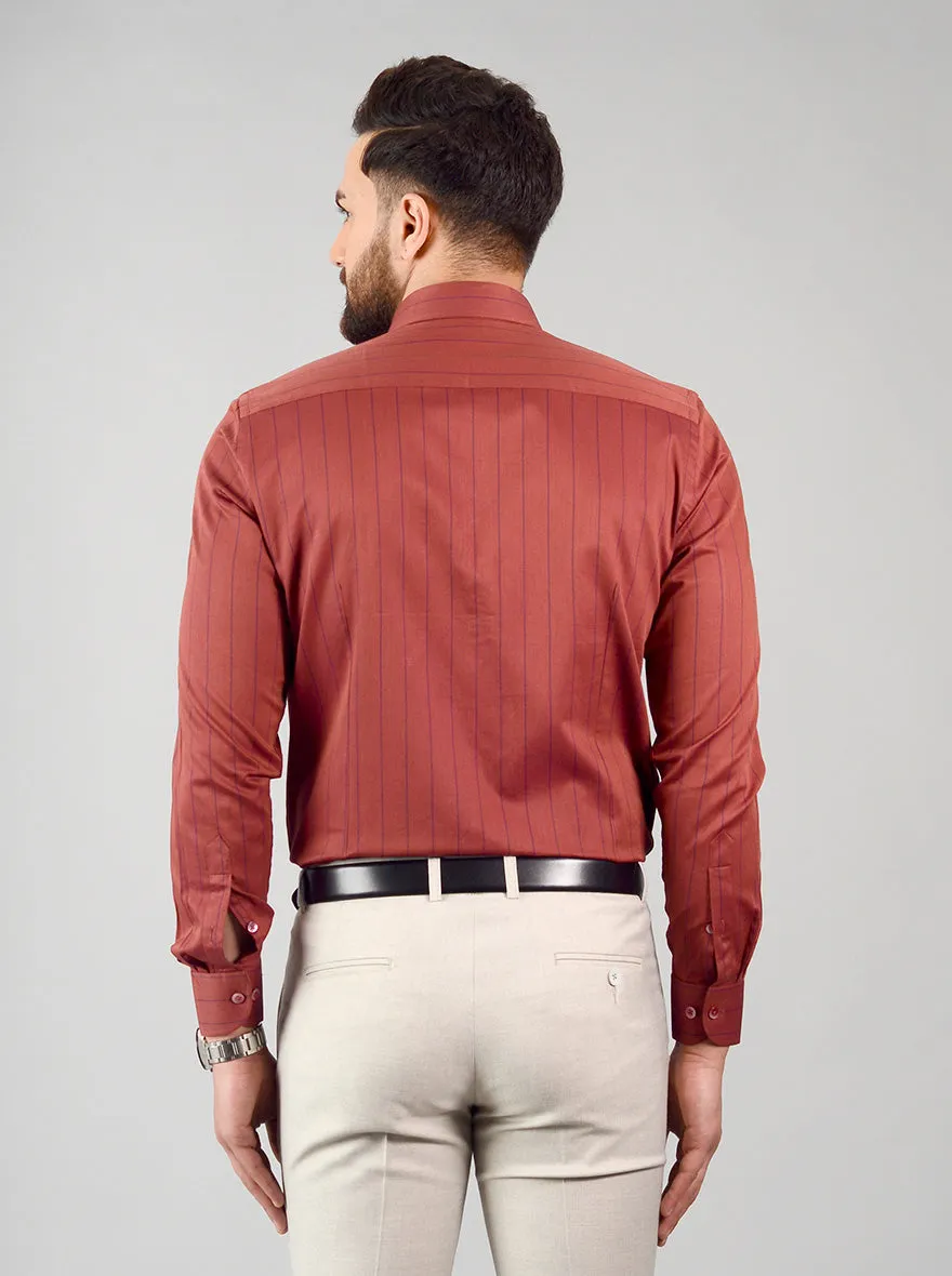 Rust Striped Slim Fit Evening Wear Shirt | Metal