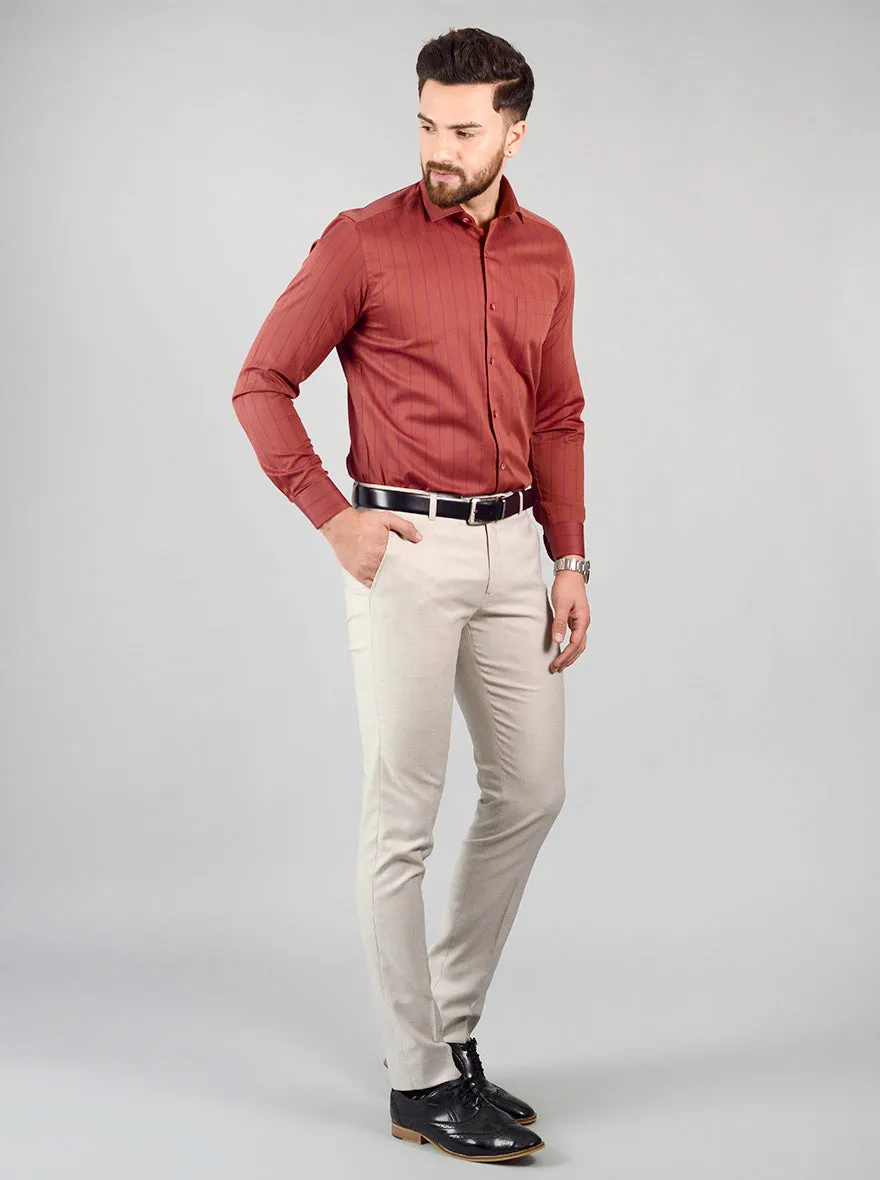 Rust Striped Slim Fit Evening Wear Shirt | Metal