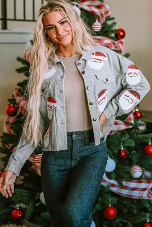 Sequined Santa Claus Flap Corduroy Jacket