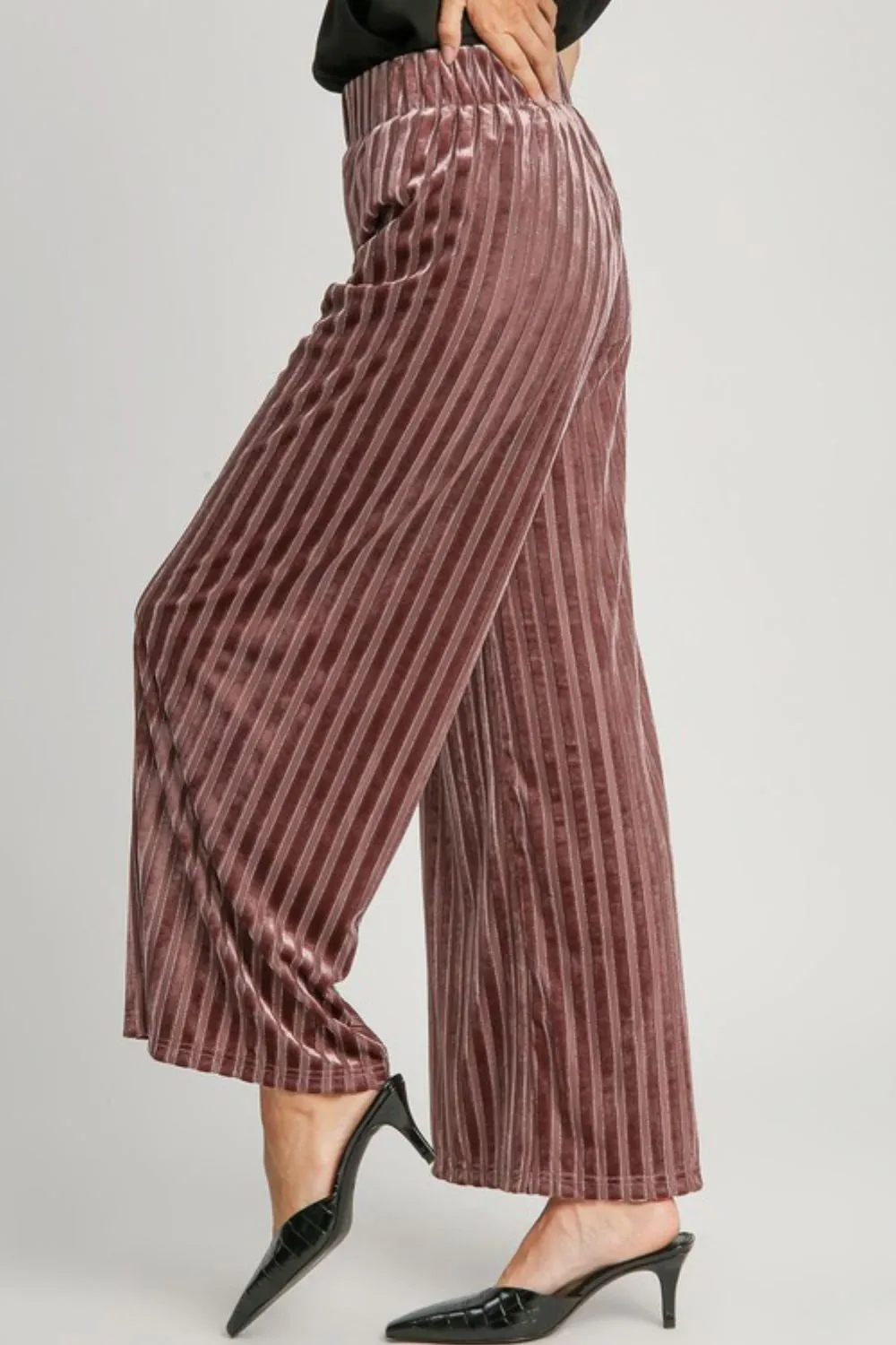 Striped Leg Velvet Pants - Burgundy