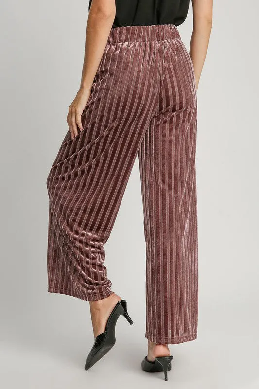 Striped Leg Velvet Pants - Burgundy