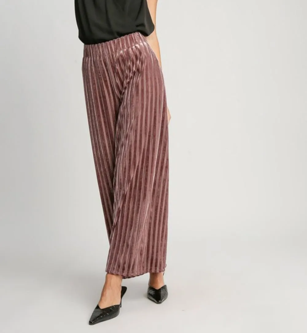 Striped Leg Velvet Pants - Burgundy