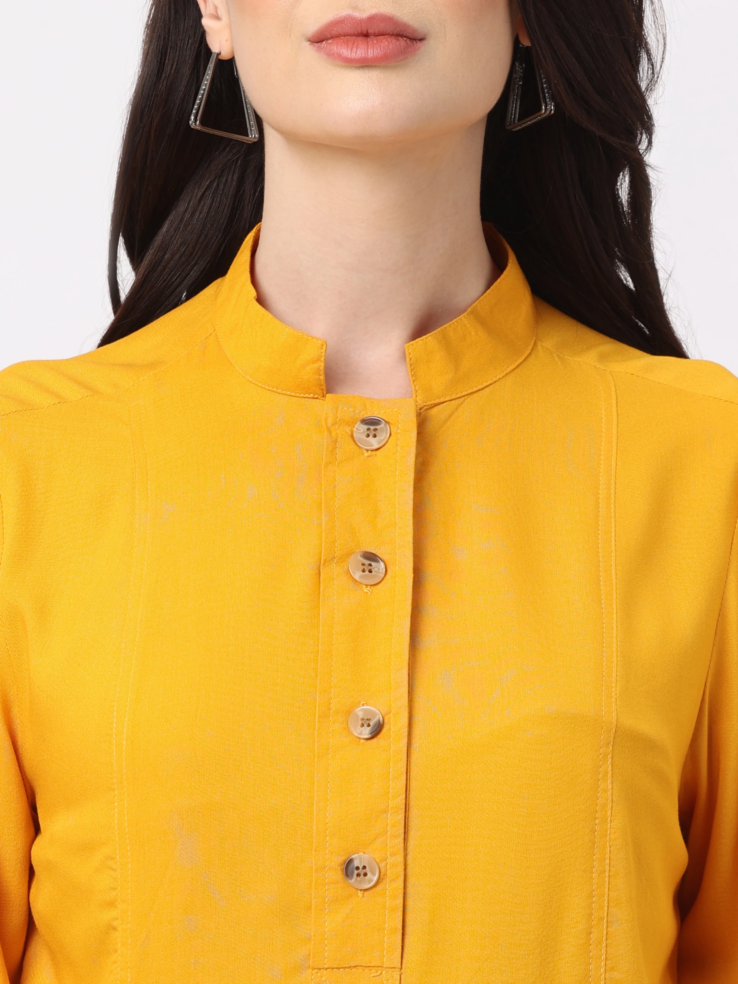 Stylish Mustard Peplum Women’s Full Sleeves Tunic Top