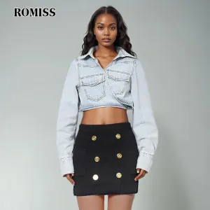 Stylish ROMISS Patchwork Lace Up Denim Jacket for Women