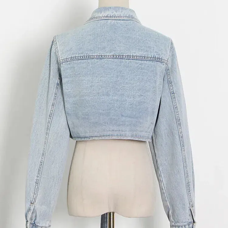 Stylish ROMISS Patchwork Lace Up Denim Jacket for Women