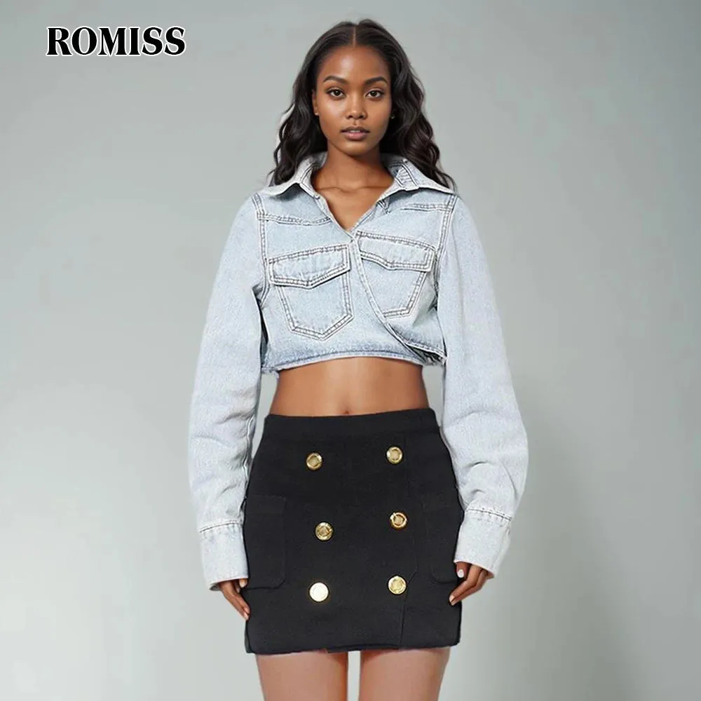 Stylish ROMISS Patchwork Lace Up Denim Jacket for Women