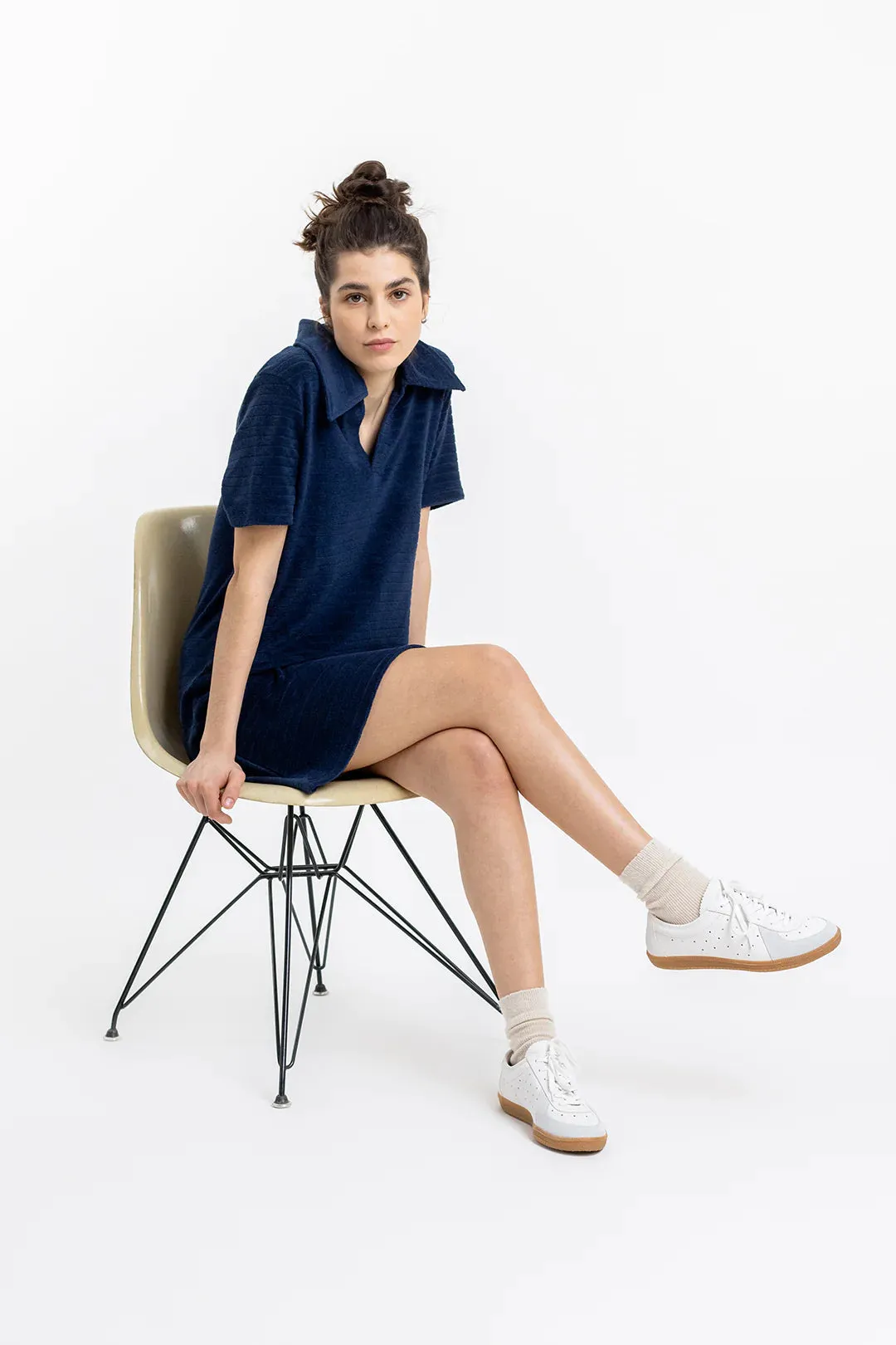 terry cotton polo dress - navy