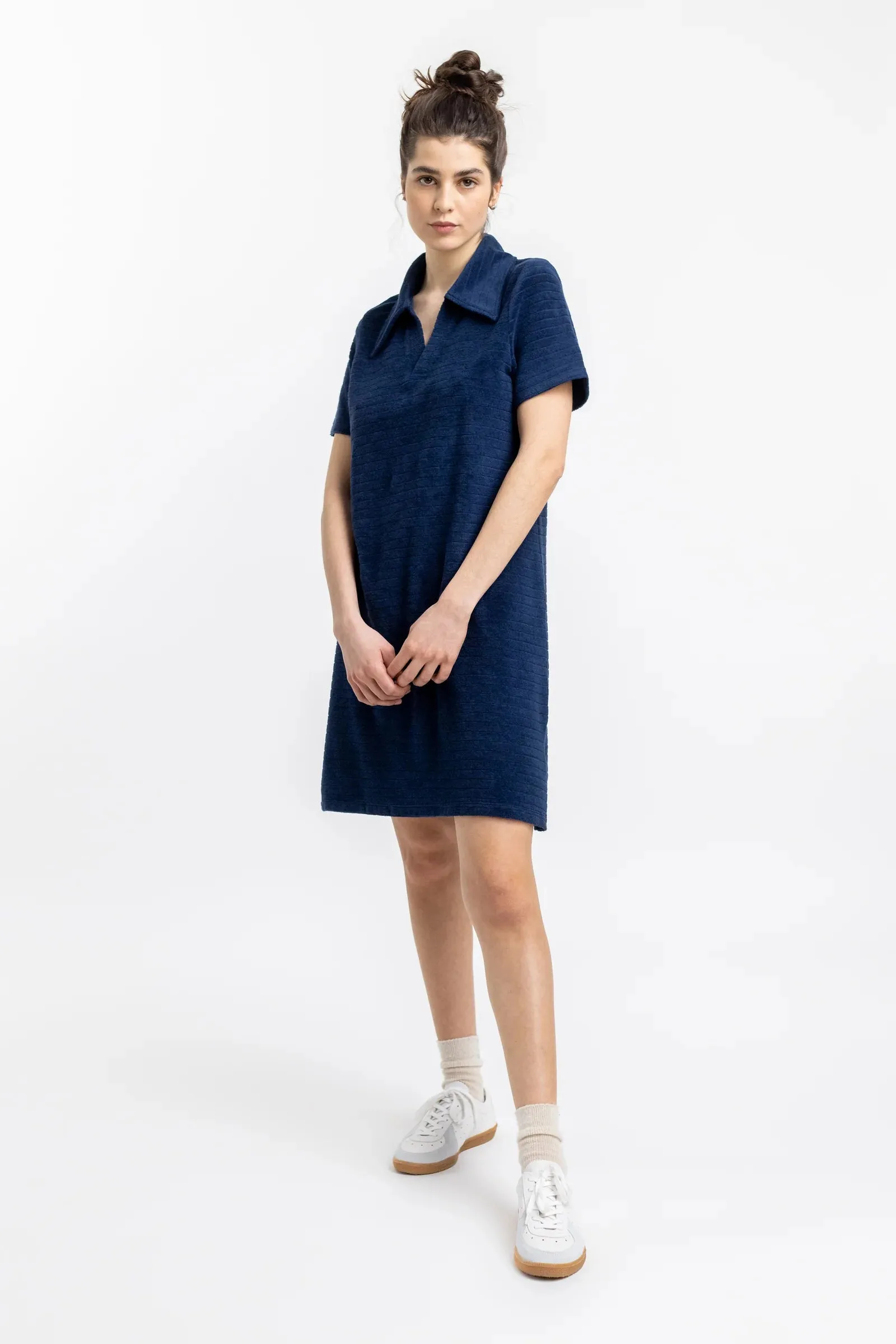 terry cotton polo dress - navy