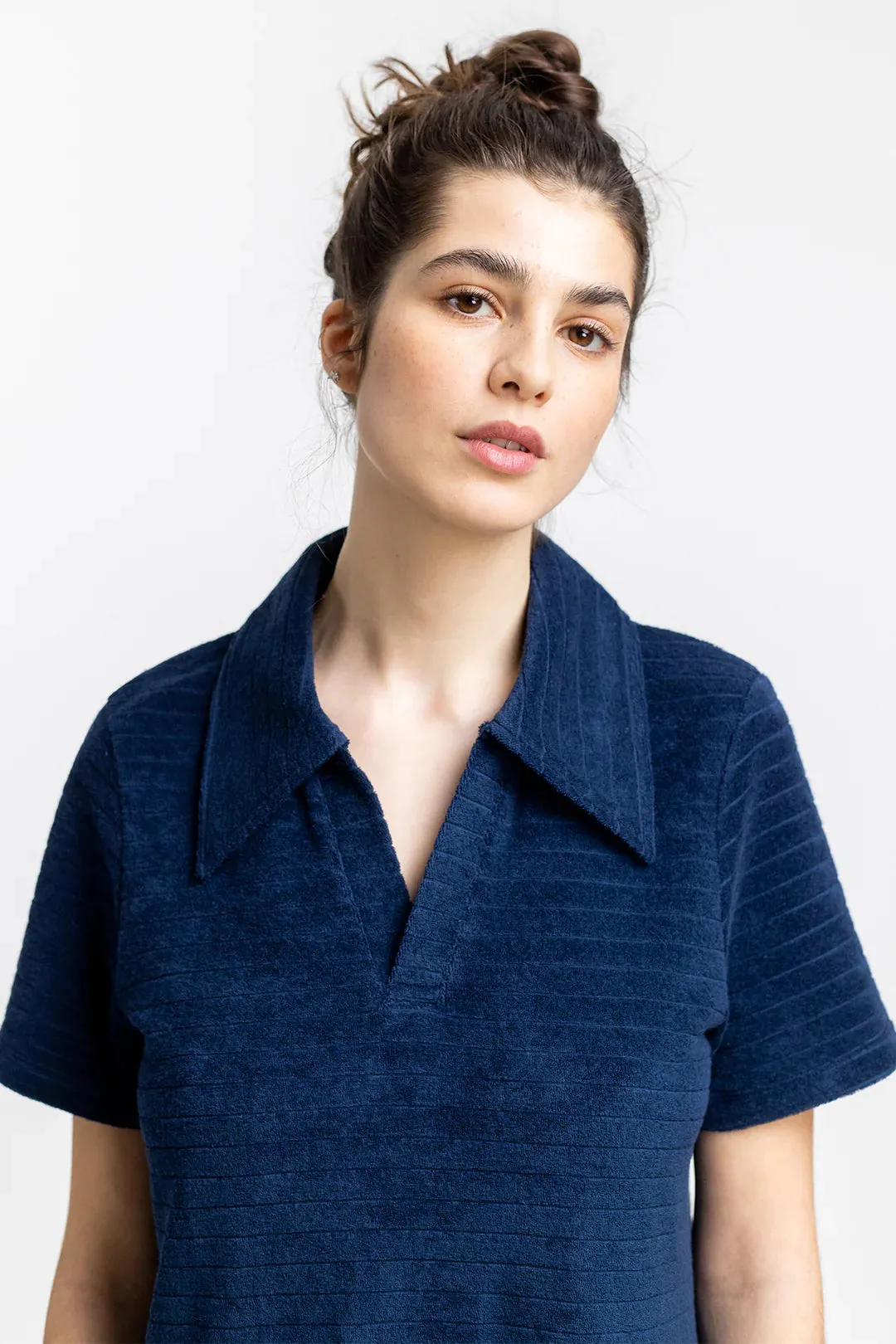 terry cotton polo dress - navy