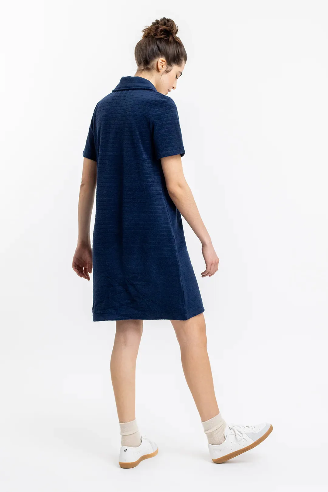 terry cotton polo dress - navy