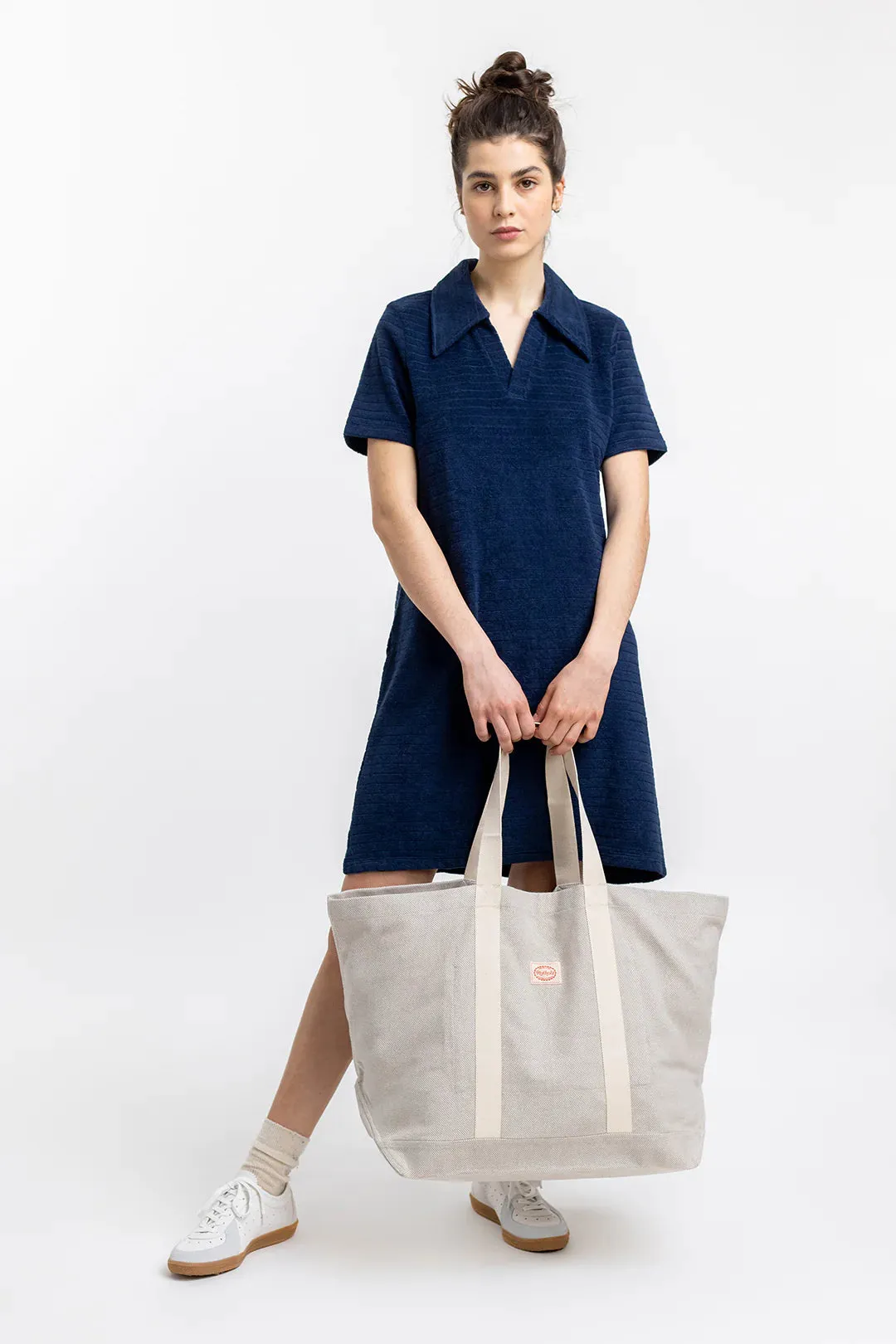 terry cotton polo dress - navy