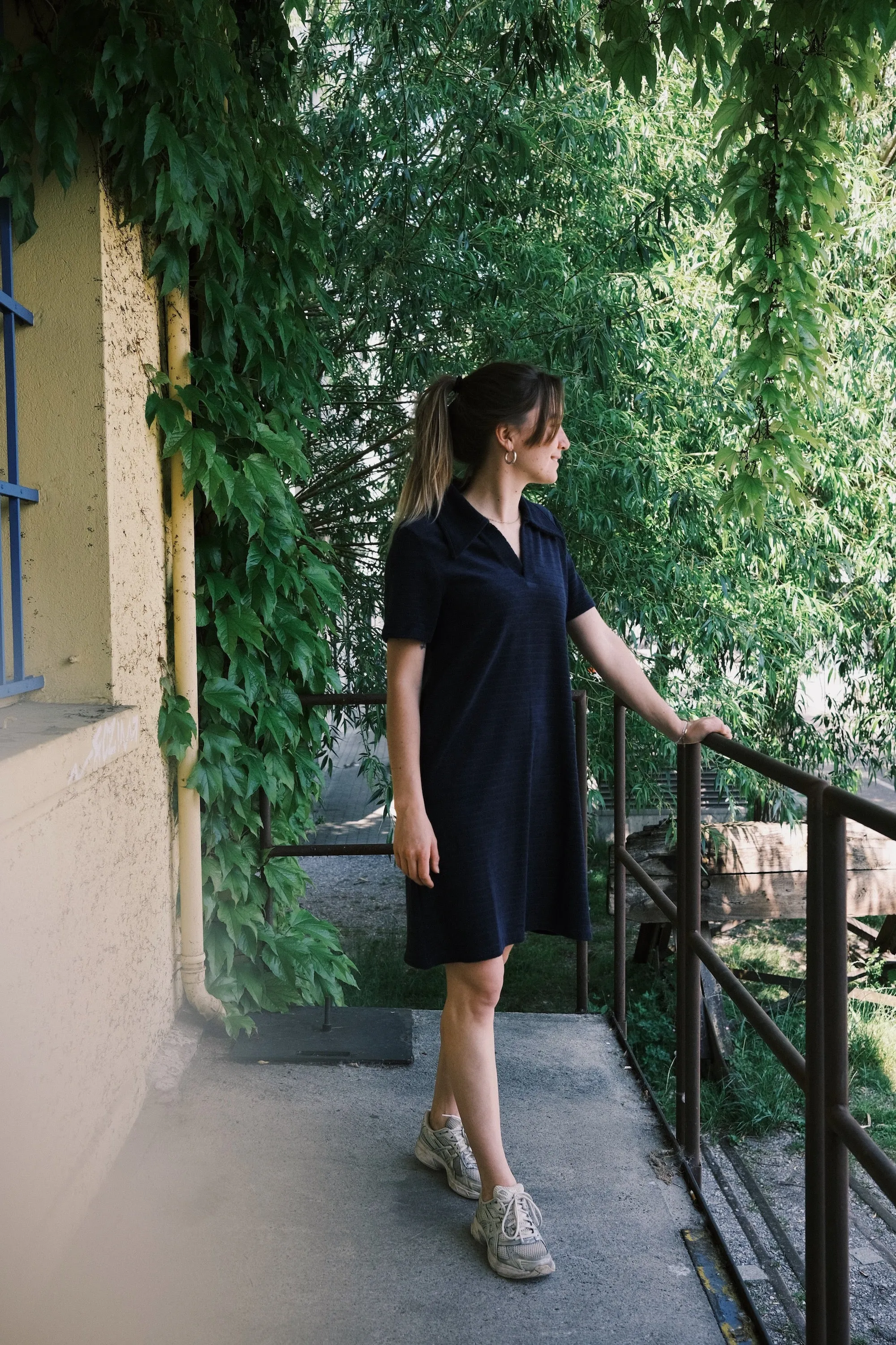 terry cotton polo dress - navy