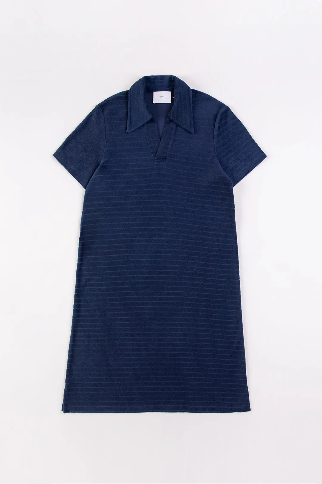 terry cotton polo dress - navy