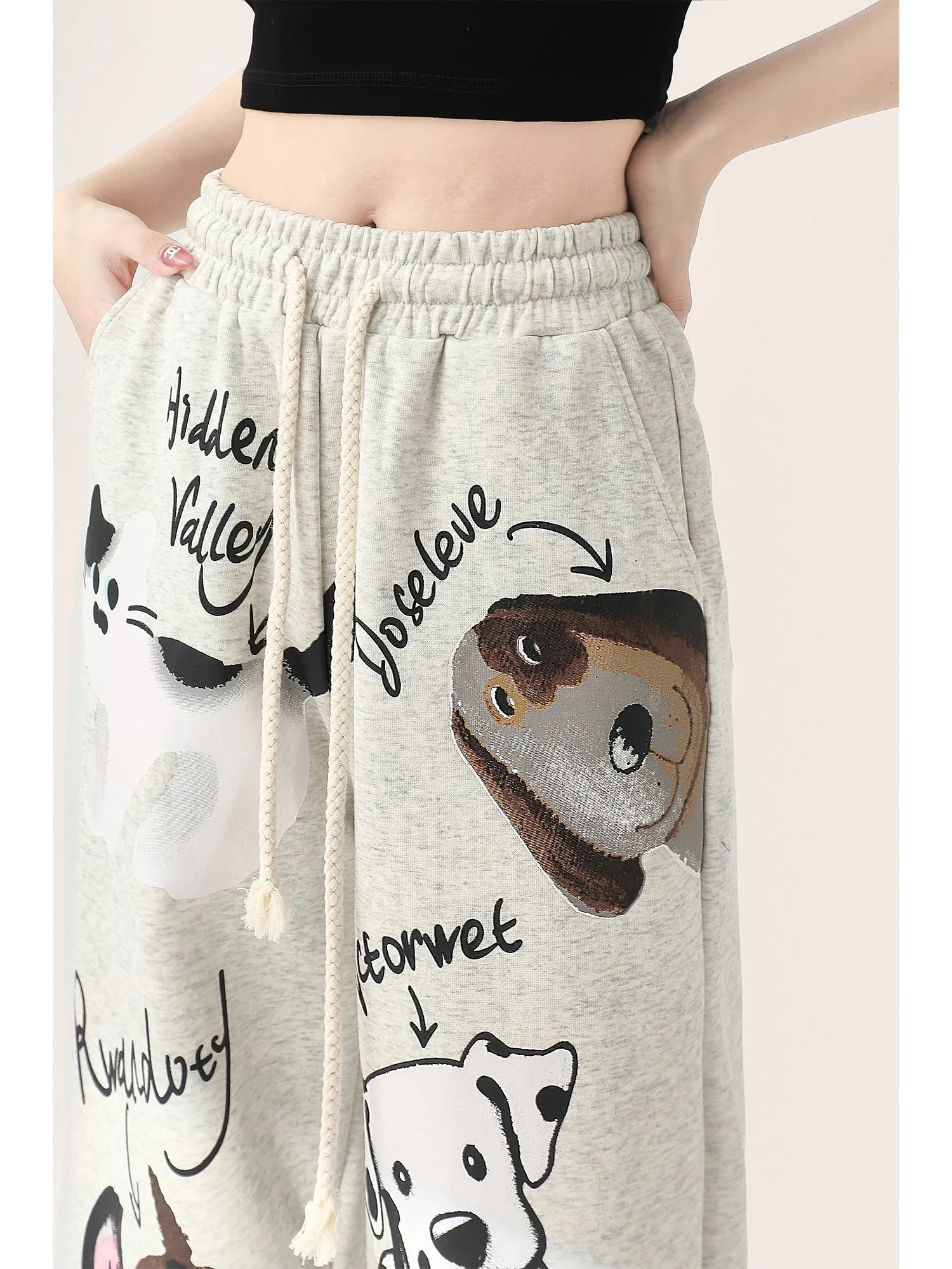 Thickened Velvet Dog Print Jazz Pants