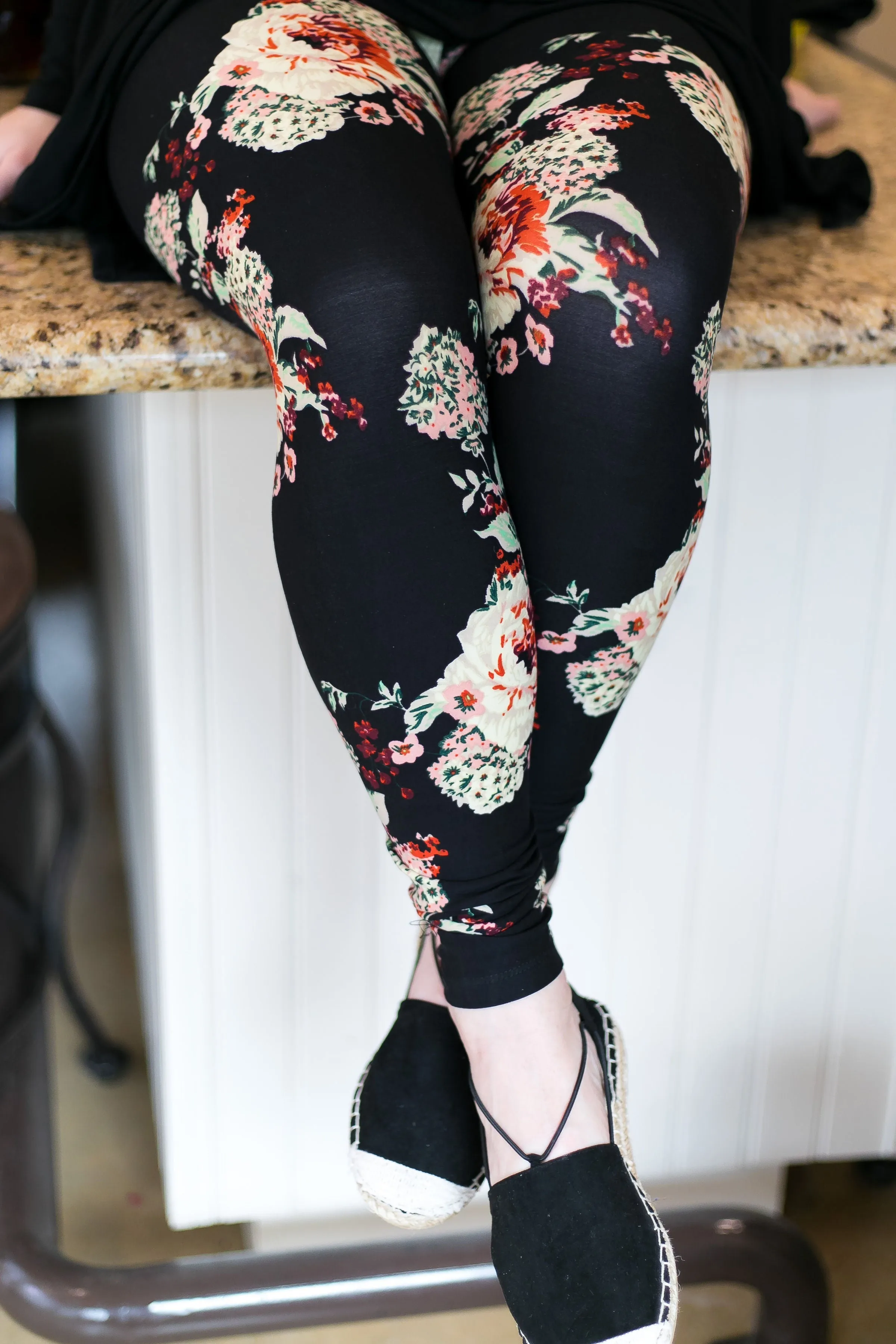 This Is The Life Floral Print Leggings in Black