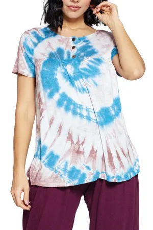 Top Loose Fit Spiral Tie Dye Buttons